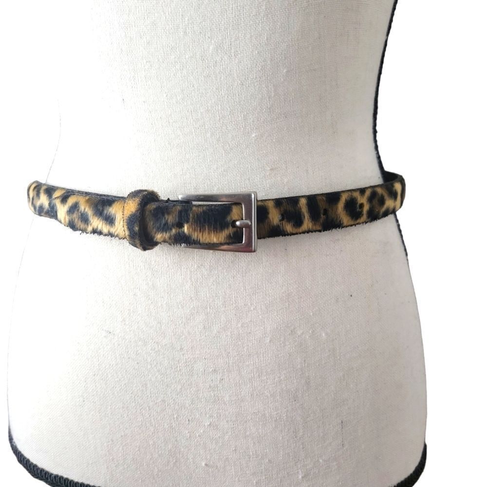 AMIEE Lynn Fuzzy Leather Leopard Print Skinny Belt Small/Medium